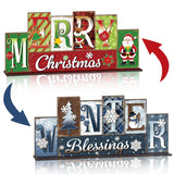 Christmas Table Decoration Merry Winter Tiered Tray Decor Reversible Centerpiece Decorative Santa Claus Gingerbread Man Block Signs Farmhouse Christmas Decoration For Kitchen Shelf