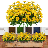 8 Bundles Sunflowers Artificial Flowers Fake Mums Flowers Outdoor Uv Resistant No Fade Fall Plants Faux Silk Daisy Indoor Home Wedding Garden Office Diy Décor(Yellow)