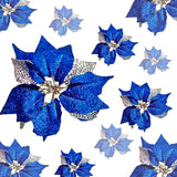 9 Inch Large Glitter Royal Blue Poinsettia Christmas Tree Ornaments Wedding Artificial Flowers Decorations Pack Of 12