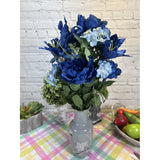 2Pcs Of 24 Stem Artificial Roses Carnation Mixed Bush Spring Faux Flower Arrangement For Outdoor & Indoor Wedding Home Decoration, Cemetery Decorations For Grave, Blue