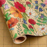 Kraft Floral Wrapping Paper Roll, Wildflower Wrapping Paper For Girl Women, Vintage Colorful Flower Gift Wrap For Wedding Birthday, Mother'S Day, All Occasions (Mini Roll, 17 In X 16.5 Ft)