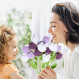 15 Pcs Crochet Tulips Flowers 16.5 Inches Handmade Crochet Tulips Artificial Dark Purple Violet White Knitted Tulipanes Fake Finished Bouquets Decoration Gift For Birthday Valentine Mother Day