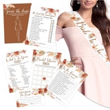 300 Pcs Boho Bridal Shower Games Cards - Set Of 6 (50 Guests) With Tropical Bohemian Bride To Be Sash 4 Pcs Marker Pens Suitable For Pampas Grass Bridal Shower, Terracotta Bachelorette Party