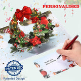 Pop Up Christmas Cards With Lights And Music, 3D Wreath Design, Handmade Musical Popup Greeting Card For Holidays Includes Envelop, Playing 'We Wish You A Merry Christmas'