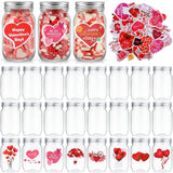 24 Set Valentine'S Day Candy Jars 8.5 Oz Plastic Cookie Jars With Lids Heart Stickers Diy Sugar Storage Containers For Valentine'S Party Gift