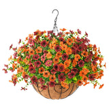 Artificial Fake Hanging Plants Flowers Basket, Faux Silk Daisy In Planter Realistic Uv Resistant For Outside Home Patio Balcony Yard Mums Autumn Outdoor Decoration (Orange Brown)