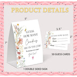 Boho Wildflower Guess How Many Candies Are In The Jar Game For Baby Shower, Pack Of One 5X7 Sign And 50 Guessing Cards, Boho Baby Shower Decoration, Gender Neutral Party Supplies - Gc02