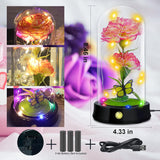 Carnation Flowers Gifts For Mom,Pink Artificial Carnation In Glass Dome With Led Light For Mother'S Day,Birthday,Christmas