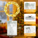 16FT 50 LED Fairy Lights Battery Operated Warm White String Lights with Timer 8 Modes USB Mini Twinkle Lights for Bedroom Wedding Decor