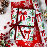 Christmas Wrapping Paper Roll, Red And Green Wrapping Paper, Reversible Elegant Watercolor Holly, Bow, Snowflake Christmas Themed Holiday Gift Wrap For Winter Celebrations (17 Inch X 33 Feet)