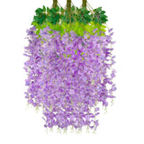 12Pcs Light Purple Artificial Wisteria Hanging Flowers, 3.44 Ft Fake Hanging Flowers Garland Silk Flowers, Faux Wisteria Garland Vines For Outdoor Yard Garden Patio, Wedding Arch Backdrop Home Decor