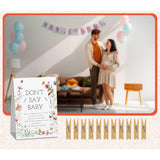 Fun Baby Shower Game, Don'T Say Baby Game For Baby Shower (One Sign With 50 Mini Clothespins), Floral Sign For Baby Shower, Baby In Bloom Decorations, Gender Reveal Game-Dsbb39