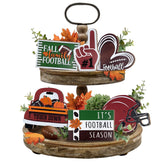 Fall Football Tiered Tray Decor, Farmhouse Tray Decorations Truck Heart Football Helmet Game Wooden Sign, Rustic Thanksgiving Autumn Football Season Decorations For Home Table Shelf Party 6Pcs