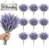 10 Bundles Artificial Lavender Flowers For Outdoors, Purple Fake Flowers For Decoration, Uv Resistant Faux Plants Lavender Flower Bouquet Indoor Outside Home Wedding Garden Patio Porch Decor