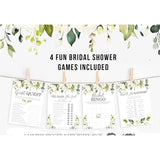 Bridal Shower Bachelorette Games - White Rose Floral - He Said She Said, Find The Guest Quest, Would She Rather, Bingo Game - 25 Games Each, Printed Front And Back, 1 Game Per Side