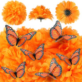92 Pcs Dia De Los Muertos Decorations, 80 Pcs Artificial Marigold Flowers With 12 Monarch Butterfly Fake Butterflies And Orange Marigolds For Diy Wreath Garland Craft Halloween Diwali Indian Wedding