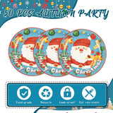 50Pcs Merry Christmas Paper Plates - 7Inch Blue Dessert Plates For Cake Fruit Salad Pizza Disposable Decoration Supplies For Christmas Birthday Wedding Party