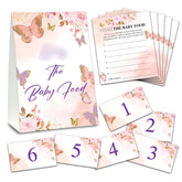 Find The Baby Food Party Games, Butterfly Baby Shower Game Set (1 Standing Sign + 20 Answer Cards + 6 Number Cards), Blush Pink Floral Name The Food Game, Party Favors Decorations(04)