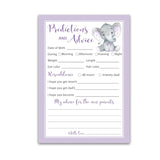 Purple Elephant Prediction And Advice Cards - Pack Of 25 - Girl Boy Baby Shower Games, New Parents, Mom & Dad To Be, Mommy & Daddy Message, Couples Coed Shower Activity Keepsake Book G503-Pdav