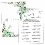 Bridal Shower Party Games, Would She Rather Minimalist Wedding Shower Game For Adults, 25 Eucalyptus Greenery Engagement Party Games Cards (5" X 7"), Bachelorette Party Supplies Decorations -06