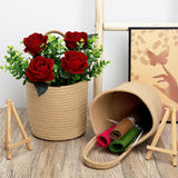 Artificial Roses Flowers With Jute Hanging Basket Pack Of 2, Faux Flannel Floral Eucalyptus Arrangement For Entryway Kitchen Bedroom Living Room Home Decorations - Burgundy
