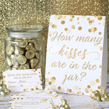 How Many Kisses In The Jar Game - White And Gold (1Sign With 30 Guessing Cards) - Bridal Shower, 50Th Wedding Anniversary, Birthday Party Game