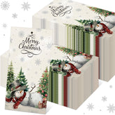 100 Pcs Christmas Snowman Napkins Paper Merry Christmas Guest Napkins Disposable Xmas Paper Hand Towels For Guest Bathroom Dinner Decorative Kitchen Dining Table Party Supplies(White)