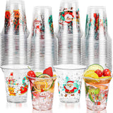 100 Pcs 12Oz Christmas Cups Disposable Plastic Cups Santa Christmas Tree Wreath Clear Drinking Cup Drinkware Party Decorations Party Supply For Beer Beverage Snacks Ice Cream