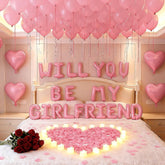 Pink Romantic Decor Kit - Heart Balloons, Rose Petals & Candle Set For Proposals, Anniversary, Valentines Day (30 Balloons + 1000 Petals + 24 Candles)