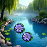 2Pcs Blue Artificial Floating Foam Lotus Flower With Water Lily Pad, Lifelike Pond Pool Lotus Ornaments, Realistic Ornament For Home Garden Pond Aquarium Decor, Artificial Plants And Flowers