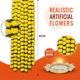 Marigold Garland For Decoration 5 Pcs Of 4.8 Feet Long Strands Artificial Marigold Flowers, Indian Décor For Pooja, Wedding Christmas, Events