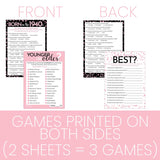 Pink And Black 80Th Birthday Party Games Bundle - Set Of 3 Birthday Games For Adults - 20 Guests, Born In The 1940S Theme
