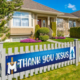 Thank You Jesus Banner,Yard Sign Christmas Baptism Banner,Jesus Is The Reason For The Season,God Bless Winter Holiday Party Supplies,Merry Christmas Party Decorations-9.8 X 1.6 Feet