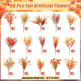 60 Bundle Fall Artificial Flowers Outdoor Uv Resistant Autumn Orange Fake Plants Flowers Faux Plastic Greenery Decoration Shrub For Wedding Window Box Home Porch Fireplace Thanksgiving