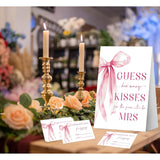 Pink Bow How Many Kisses Bridal Shower Game, Bachelorette Party Games, Bridal Party Games, Couples Shower Table Decorations, Wedding Engagement Party Decor, Bachelorette Party Night Supplies