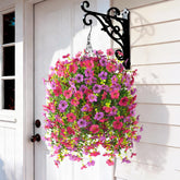 Artificial Flowers Hanging Baskets, 4 Bundles Outdoor Hanging Basket Spring Summer Decoration, No Fade Realistic Fake Flowers Plants For Porch Patio Balcony Home Yard Decor(Light Purple Red)