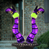 Set of 2 Halloween Lighted Wicked Purple Witch Legs with Stakes, 22" Light Up Tinsel Halloween Yard Sign Prop Timer & 8 Modes, Battery Operated for Outdoor Party Haunted House Garden Decor