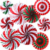 Christmas Hanging Decorations Candy Paper Fans Peppermint Hanging Paper Fans Candy Cane Ceiling Wall Decor For Christmas Party Classroom Birthday Party(9 Pcs,Sweet)