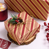 Christmas Wrapping Paper, Kraft Paper Roll With Classic Stripe Design 17Inch X 33Feet, Mini Red Wrapping Paper Roll Vintage Gift Wrap Paper For New Year Holiday, Birthday, Craft & Art