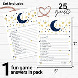 Twinkle Little Star Baby Shower Games For Boys - Word Scramble - Gender Neutral Activities For Guests - Celestial Theme In Blue And Gold - 25 Cards, 5X7