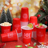50 Pcs 16 Oz Disposable Christmas Plastic Cups Christmas Plastic Party Cups Red Merry Joy Christmas Cups Bulk For Drinking Xmas Holiday Party Decoration Beverage Snacks Beer, 5 Styles