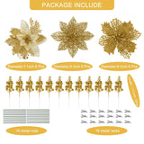 66 Pcs 3 Styles Christmas Glitter Poinsettia Flowers Artificial Berry Picks Christmas Tree Ornaments Artificial Christmas Flowers With Clips For Xmas Wedding Wreath Floral Decorations (Gold)