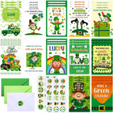 24 Pcs St Patrick'S Day Card With Envelope Clover Gold Coins Stickers Green Shamrock Gold Coin Irish Assorted Greeting Cards For St Patrick'S Day Party Favor, 12 Style