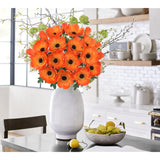 10 Heads Orange Poppy Flowers Artificial 2Pcs Fake Poppies Flowers Bouquets With 7 Heads Full Bloom Poppy & 3 Buds Bouquet Stems Spring Sumer Faux Floral Flower Arrangement For Diy Home Decor
