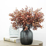 Babys Breath Silk Artificial Flowers Bulk With Vase 10Pcs For Fall Decor Fake Flower Bouquet Home Kitchen Indoor Bouquet Floral Arrangement Table Centerpieces Decor(Beige Brown Vase)