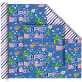Reversible Hawaiian Happy Birthday Wrapping Paper - 8 Sheets | Hawaii Tropical Plant Flower Print Gift Wrap Paper For Kids’ Birthdays, Baby Showers, Holiday & Aloha-Themed Greetings 19.7" X 27.6"