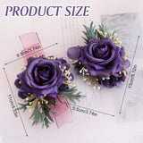 Wrist Corsage And Boutonniere Set, Artificial Purple Rose Hand Flower For Prom Wedding Wrist Corsage Wrist Flower For Graduation Party