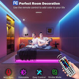 100FT RGB LED Strip Lights Music Sync App & Remote Control Color Changing Bedroom Lights