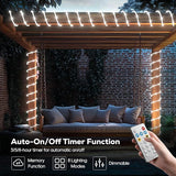 66FT Solar Rope Lights 200 LED Waterproof White String Lights with Remote 8 Modes