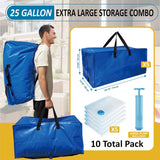 10 Pack Heavy Duty Extra Large Moving Bags With Backpack Straps & Vacuum Storage Bags, Moving Totes With Handles For Space Saving, Christmas Storage Bags For Wreaths, Garlands, Decoration & Ornaments
